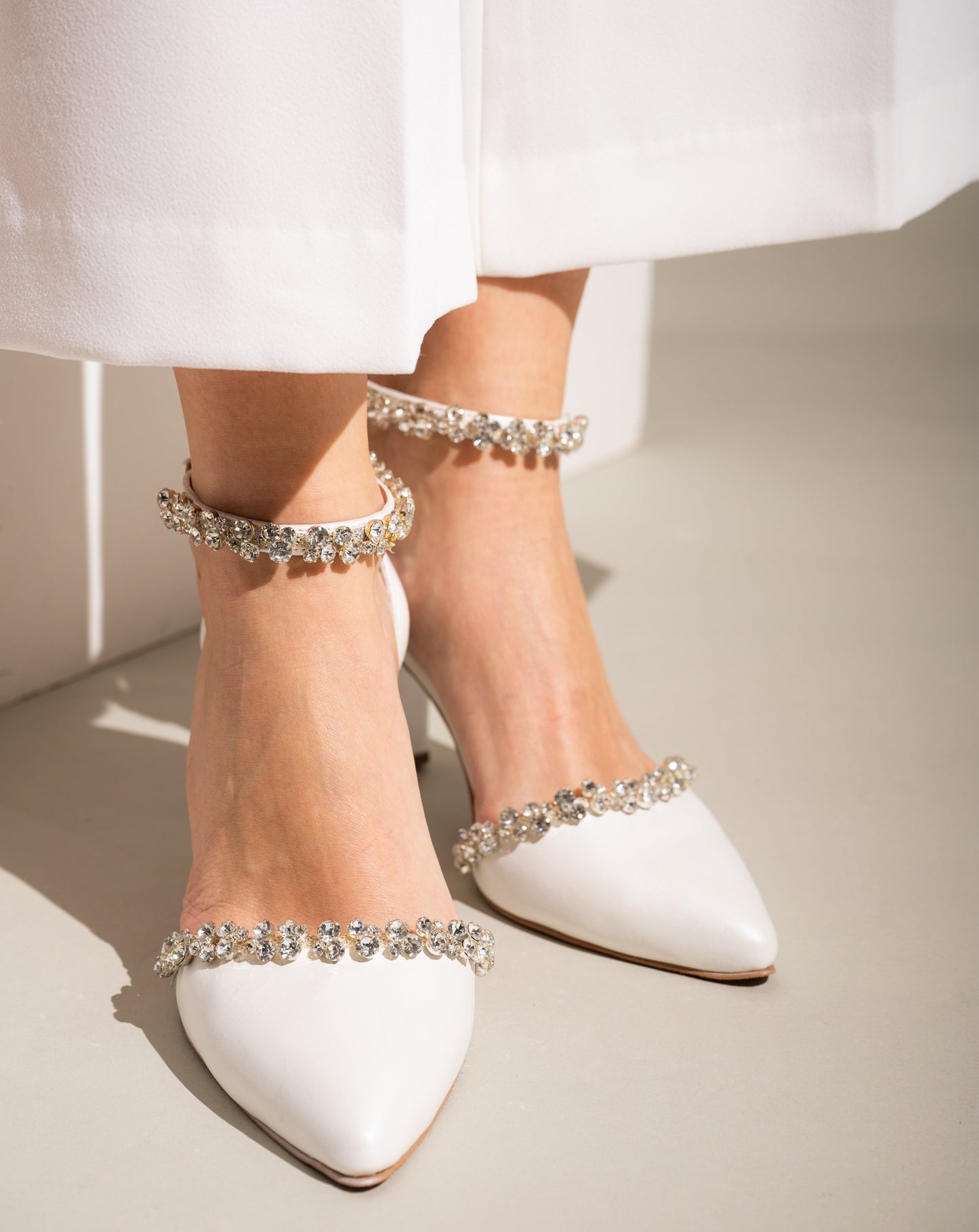 White Leather Wedding Shoes, Stars over the Snow - PinkyPromiseAccs