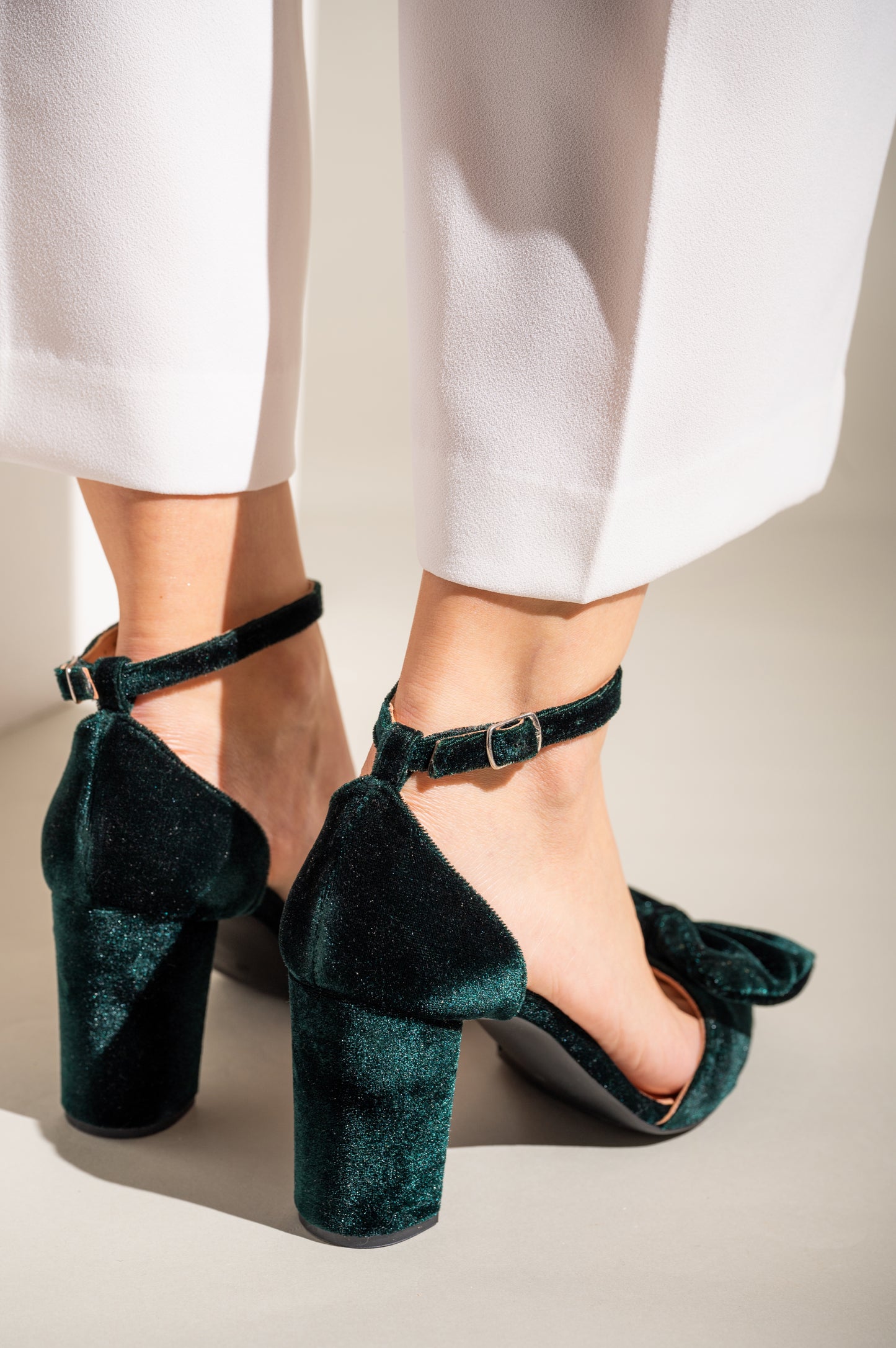Green Bow Bridal Shoes, Velvet Bowtique Pointed - PinkyPromiseAccs