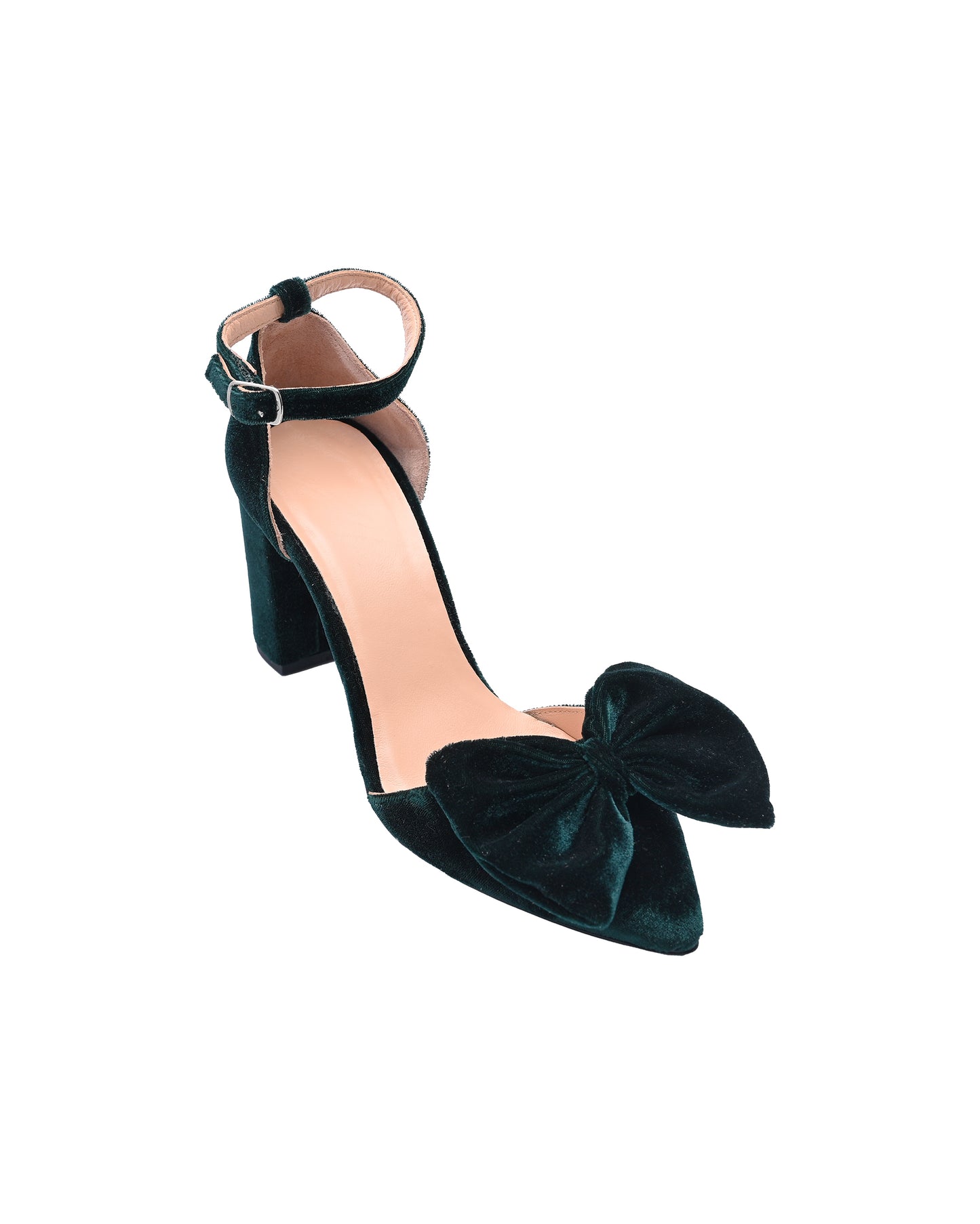 Green Bow Bridal Shoes, Velvet Bowtique Pointed - PinkyPromiseAccs