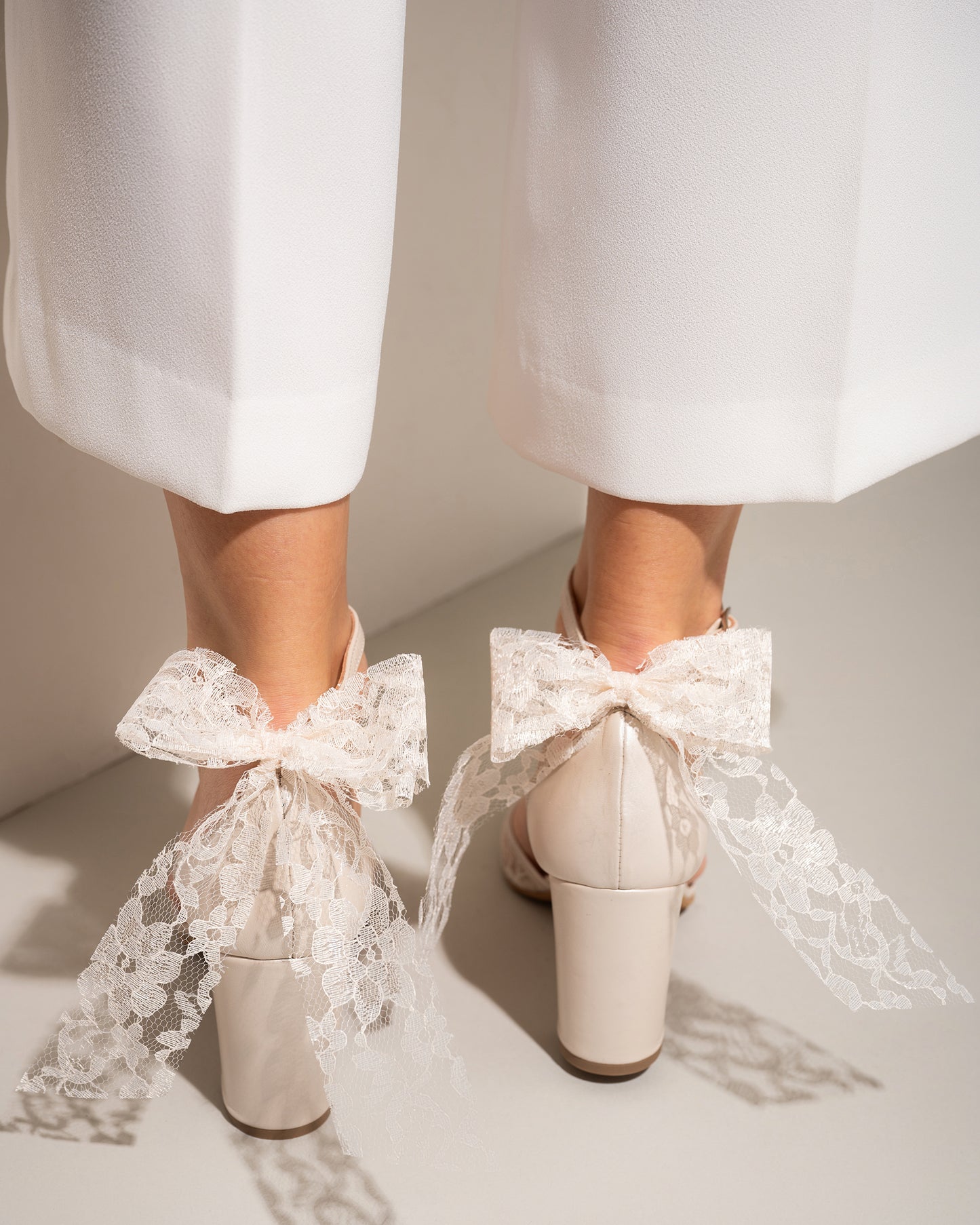 lace bow in the back wedding shoes