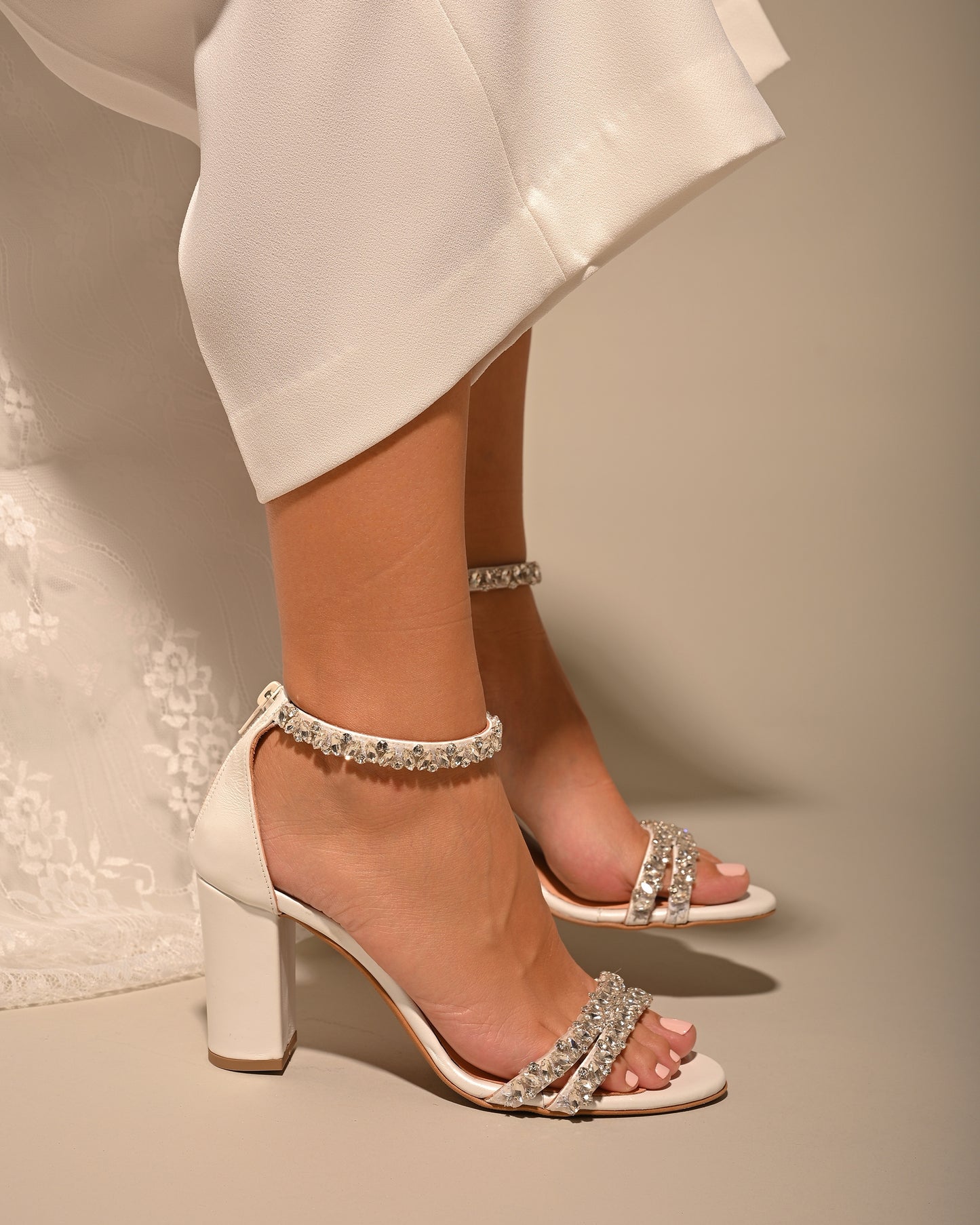 White Leather Wedding Shoes for Bride, Happily Ever After - PinkyPromiseAccs