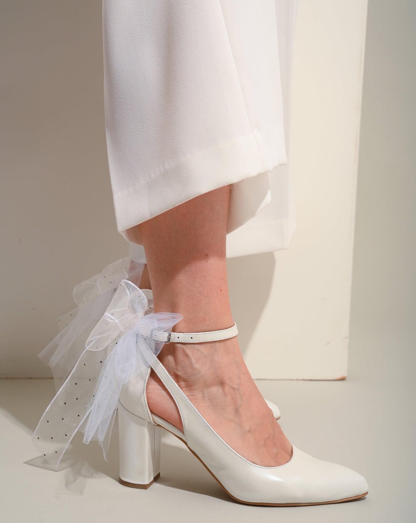 White Wedding Shoes with Tulle Bow, Double Tulle Bow - PinkyPromiseAccs