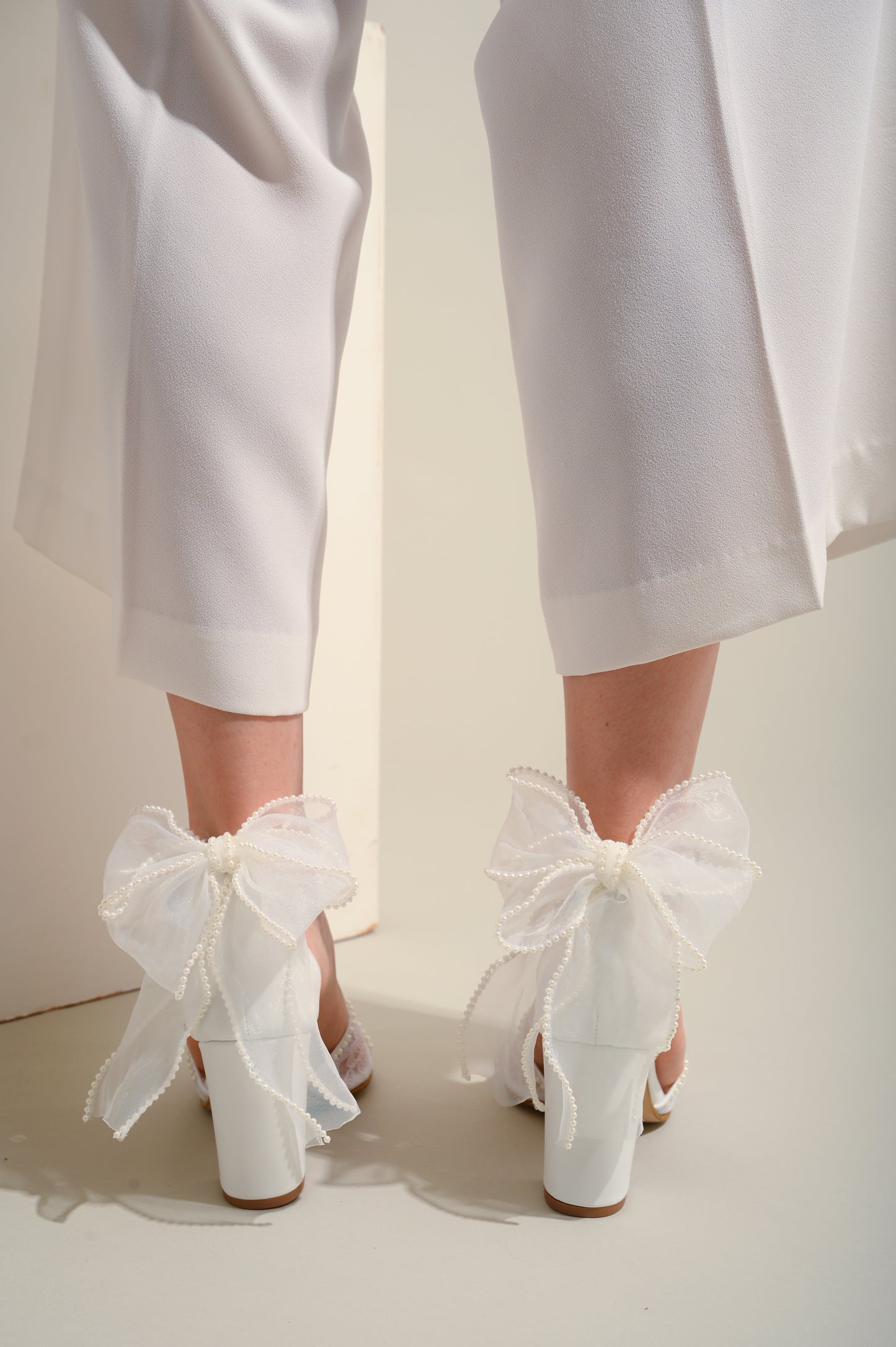 Lace Peep Toe Block Heel with Organza Back Bow, Rise above the Lacey Waves - PinkyPromiseAccs