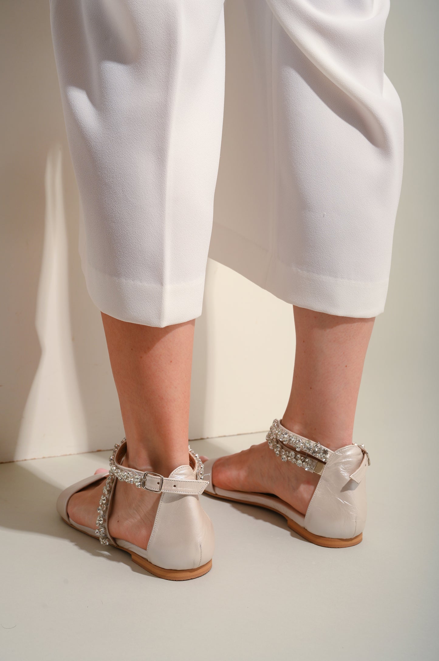 Ivory Wedding Leather Flats, Evridiki Flare - PinkyPromiseAccs
