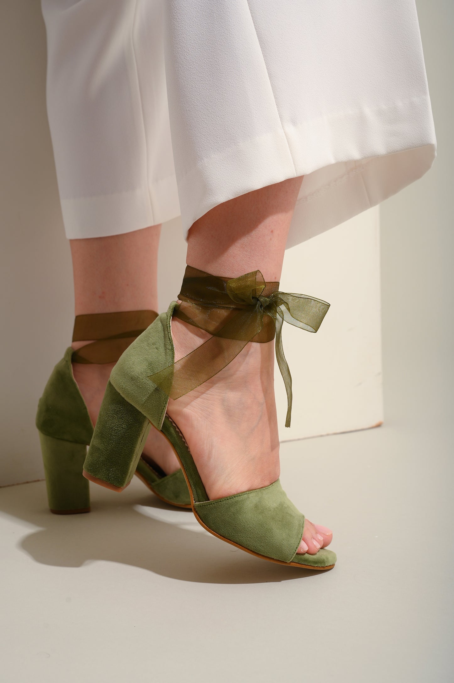 Sage Green Wedding Shoes, Bow Velvet Bride - PinkyPromiseAccs