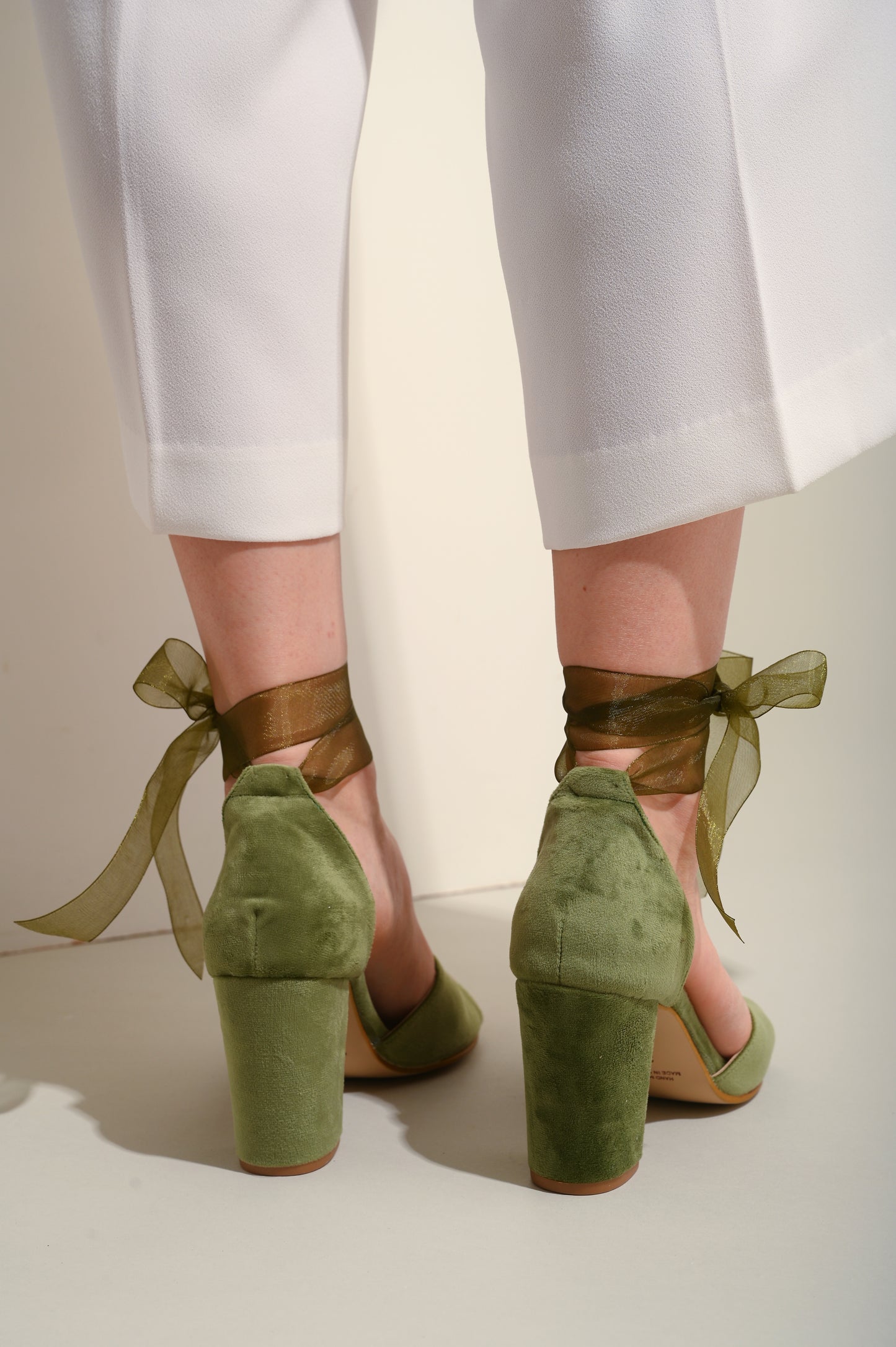 Sage Green Wedding Shoes, Bow Velvet Bride - PinkyPromiseAccs