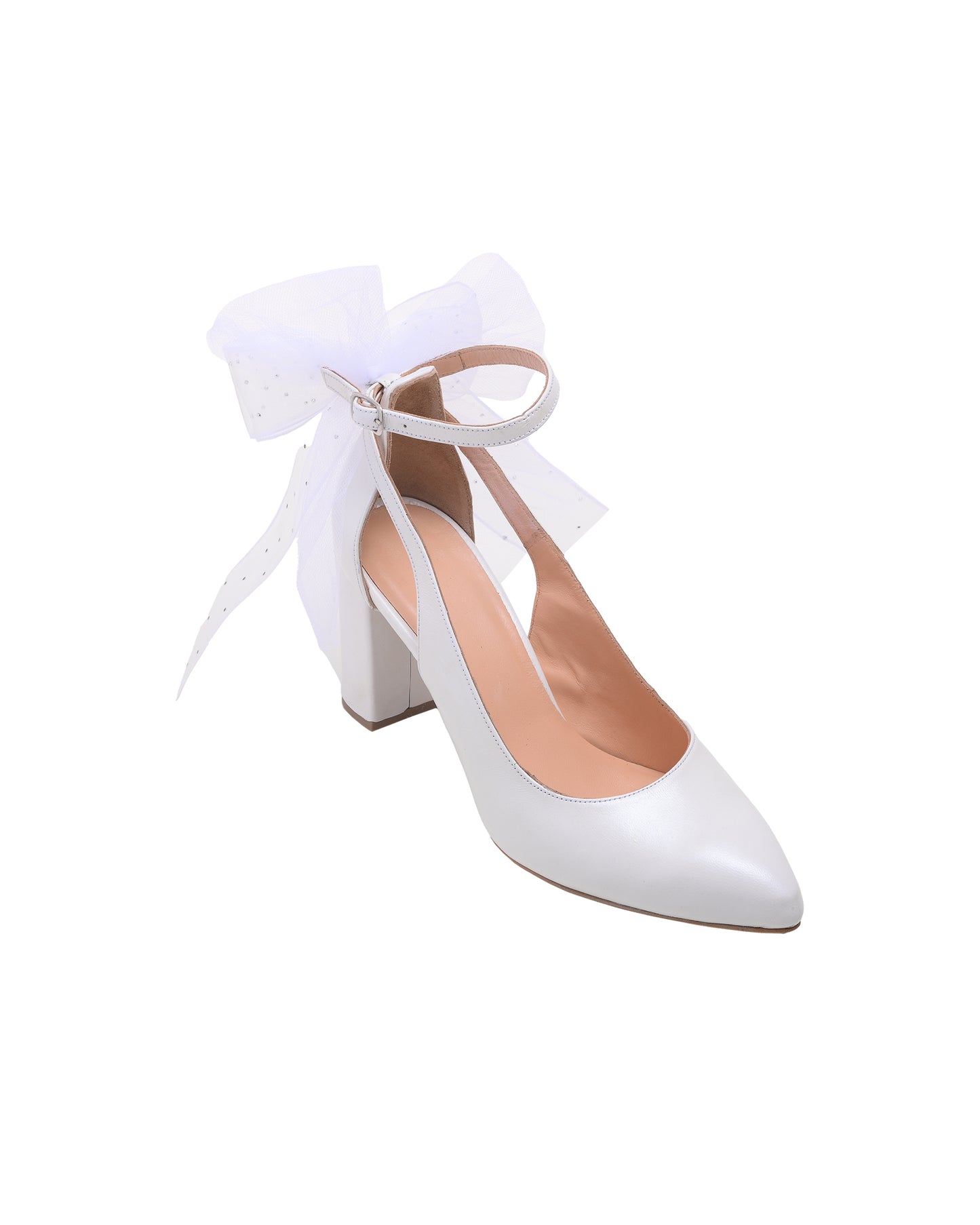 White Wedding Shoes with Tulle Bow, Double Tulle Bow - PinkyPromiseAccs