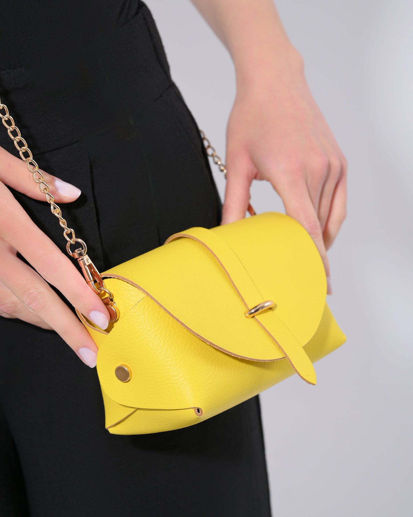 Small Yellow Leather Women Crossbody Bag, Ariel - PinkyPromiseAccs