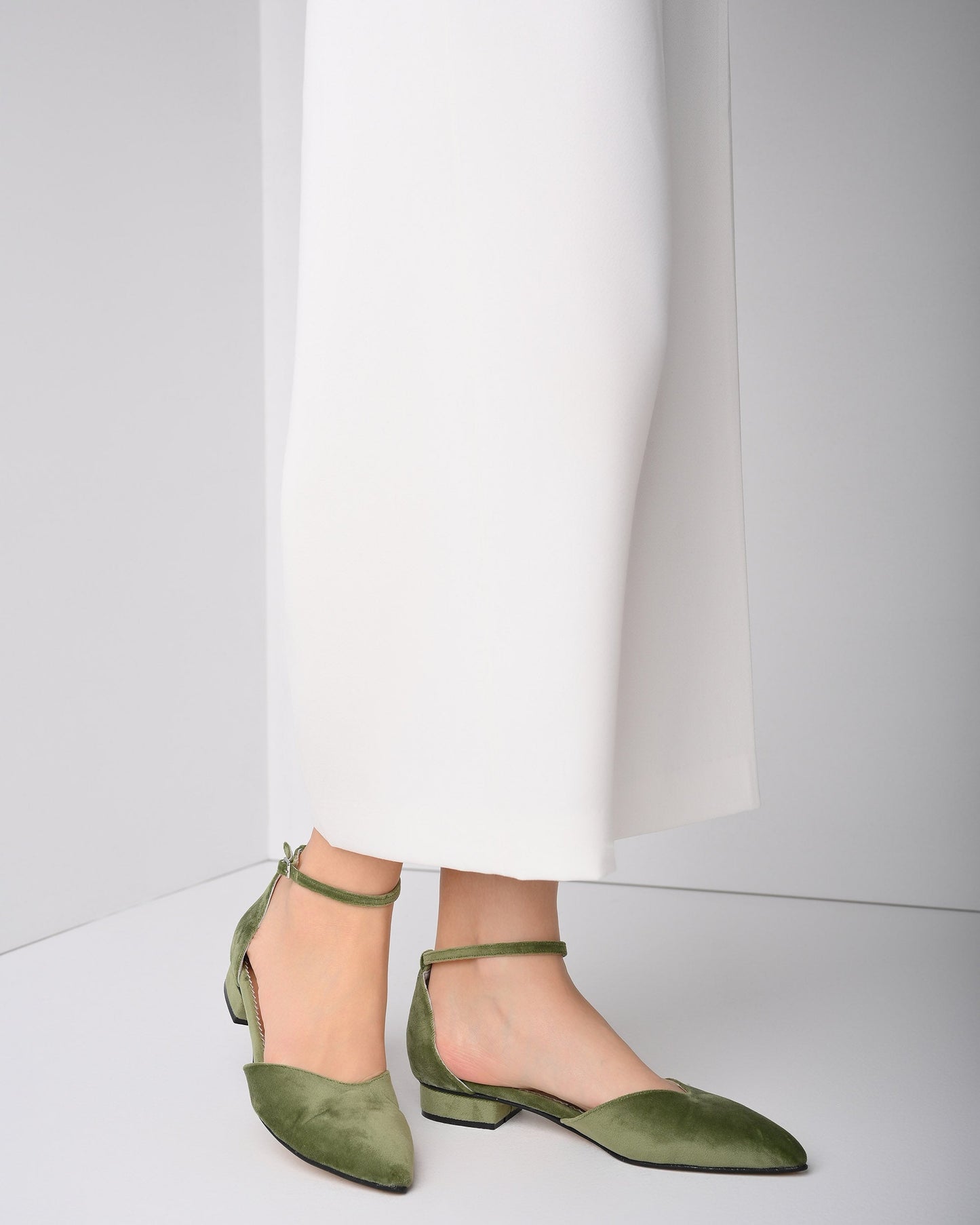Sage Green Velvet Women Flats, Velvetina - PinkyPromiseAccs