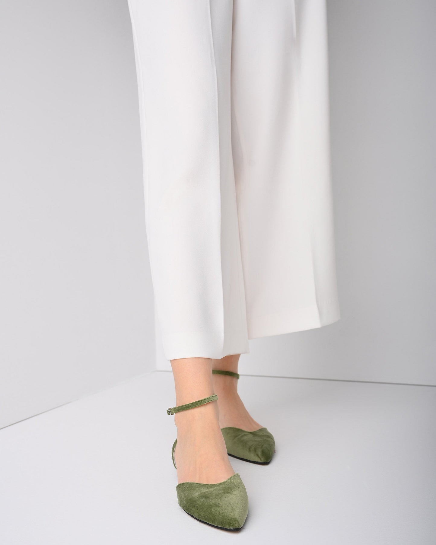 Sage Green Velvet Women Flats, Velvetina - PinkyPromiseAccs