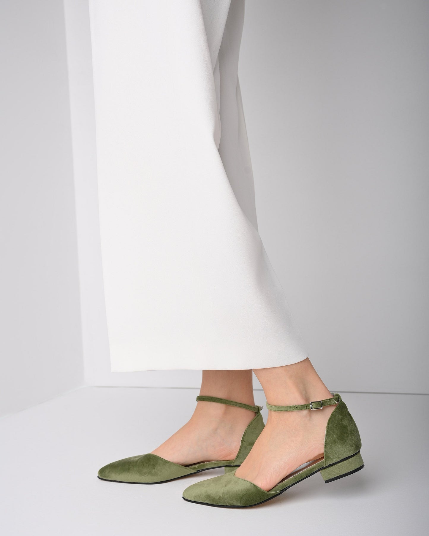 Sage Green Velvet Women Flats, Velvetina - PinkyPromiseAccs