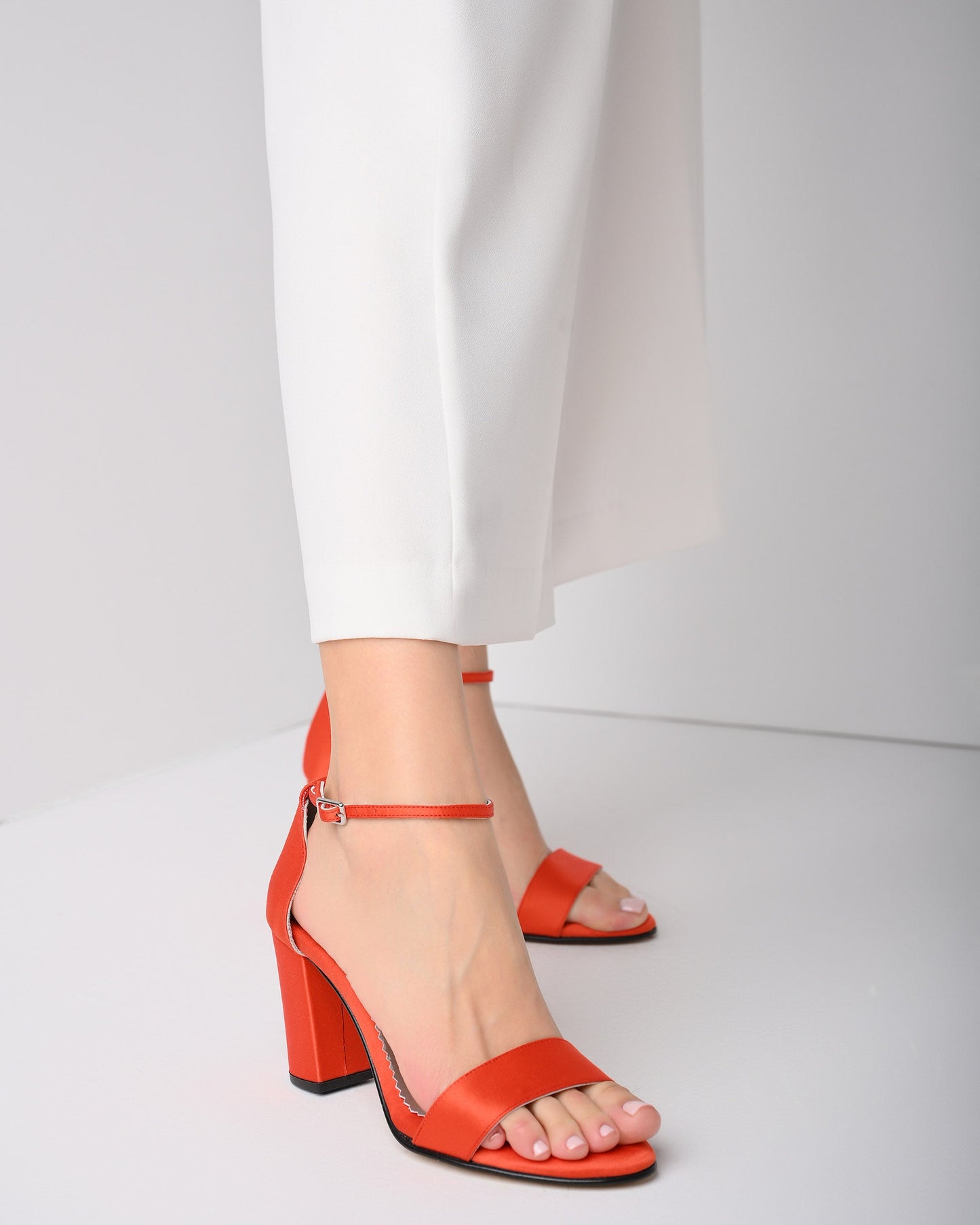 Orange Satin Women's Heels, Noelin - PinkyPromiseAccs
