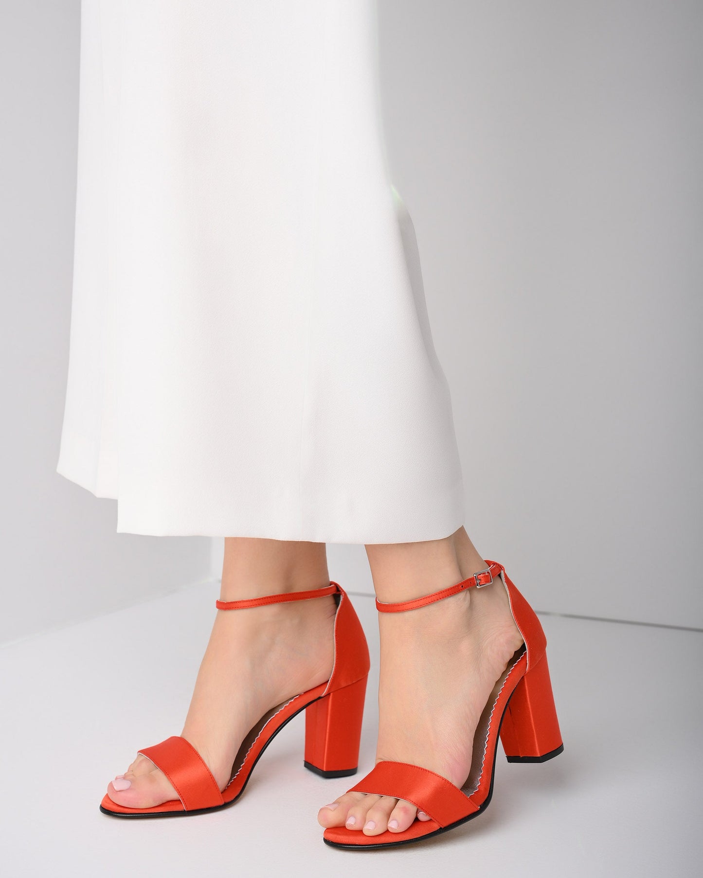 Orange Satin Women's Heels, Noelin - PinkyPromiseAccs
