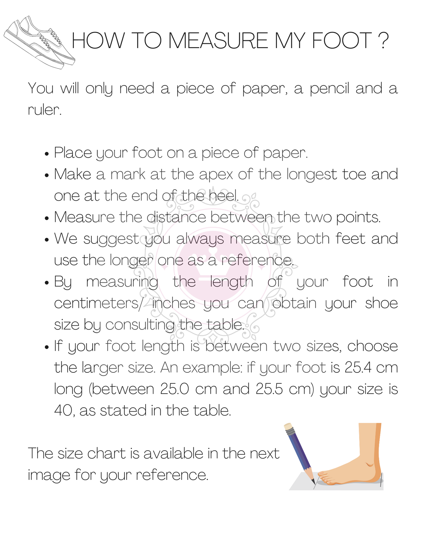 Size Chart (EU, US, UK & Foot Length) - PinkyPromiseAccs
