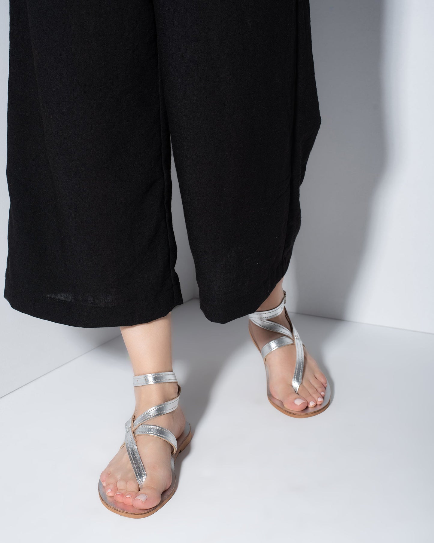 Silver Leather Sandals, Eva - PinkyPromiseAccs
