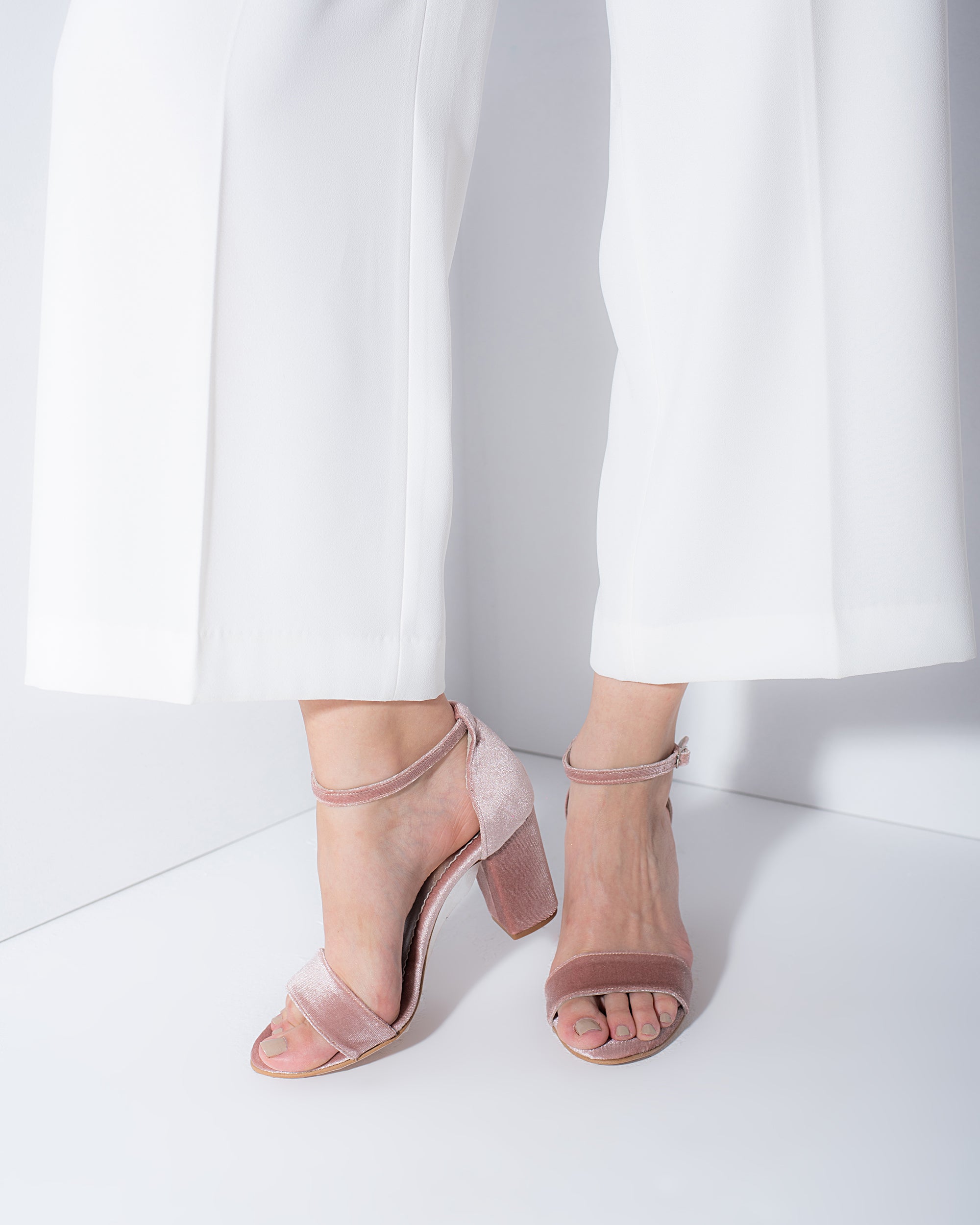 Wedding shoes, Velvet Block Heels Sandals Blush Pink Veloudenia