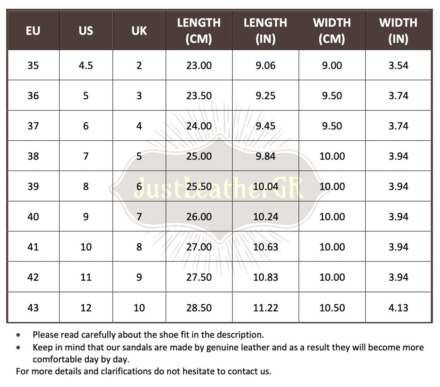 Size Chart (EU, US, UK & Foot Length) - PinkyPromiseAccs