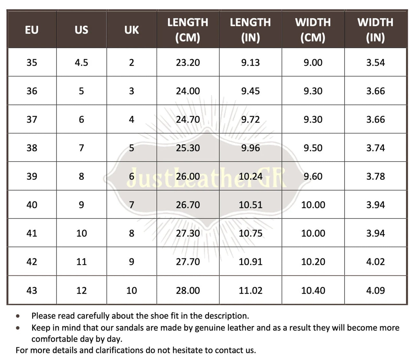 Size Chart (EU, US, UK & Foot Length) - PinkyPromiseAccs