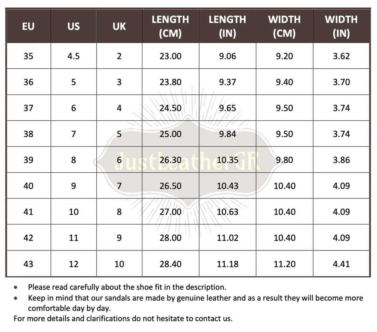 Size Chart (EU, US, UK & Foot Length) - PinkyPromiseAccs
