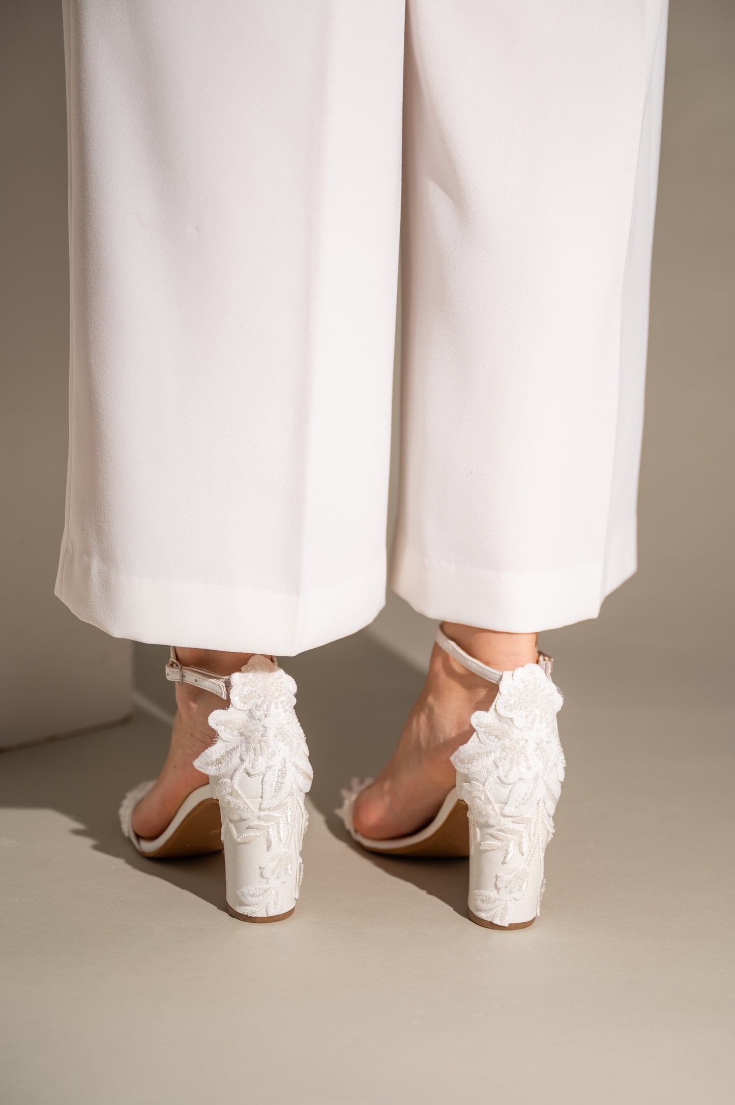 Wedding Block Heel with Floral Lace Back, Fleur Heels - PinkyPromiseAccs
