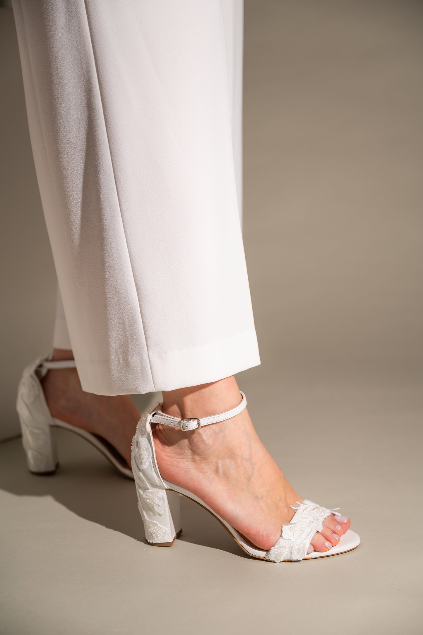 Wedding Block Heel with Floral Lace Back, Fleur Heels - PinkyPromiseAccs