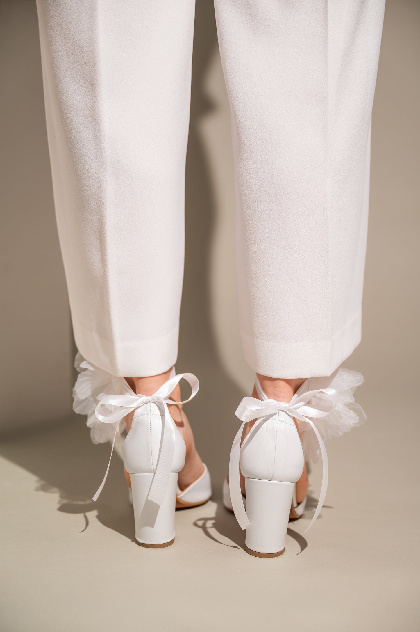 Wedding Leather Peep Toe Block Heel with Flower ankle strap, Amour Heels - PinkyPromiseAccs