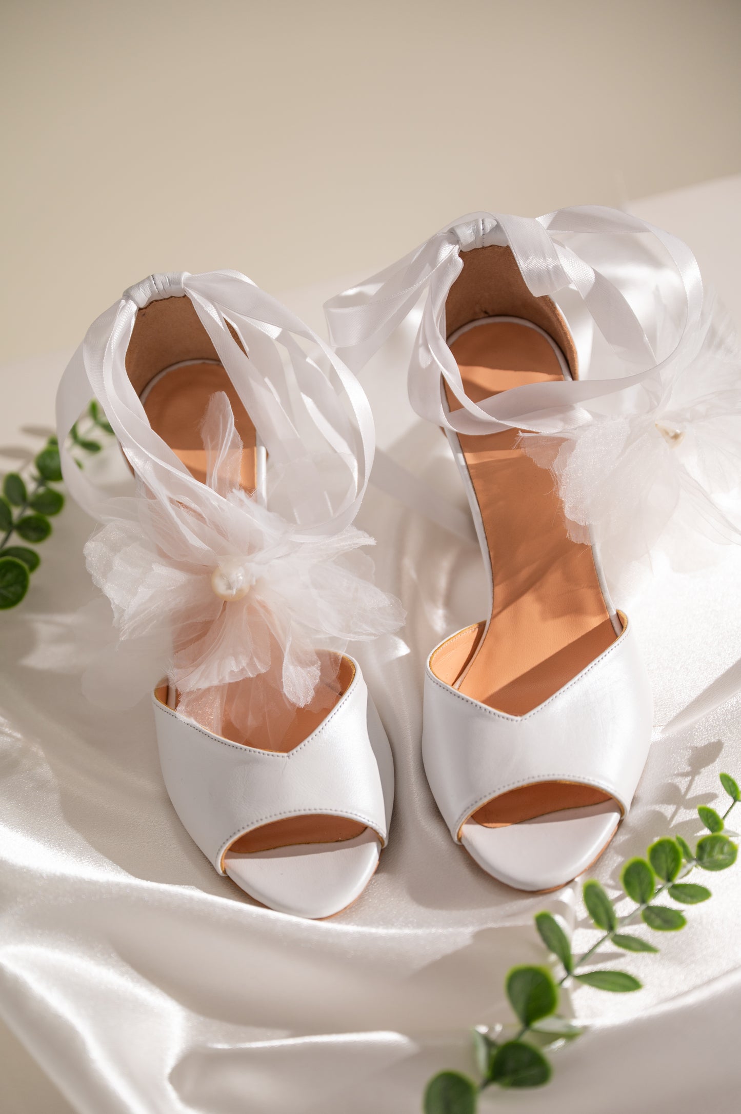 Wedding Leather Peep Toe Block Heel with Flower ankle strap, Amour Heels - PinkyPromiseAccs