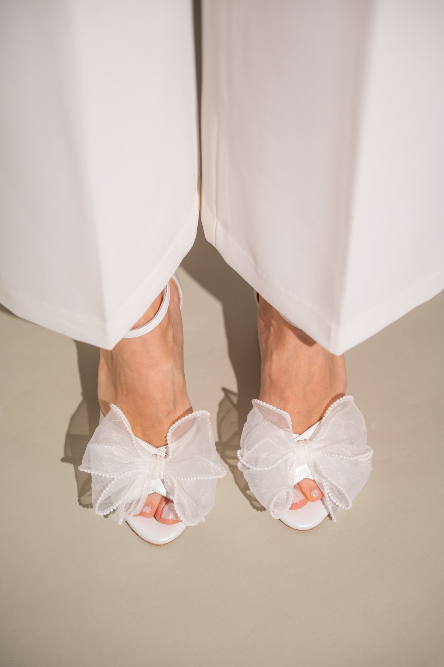 Leather Wedding Shoes with Organza Bow, Whispered Love - PinkyPromiseAccs