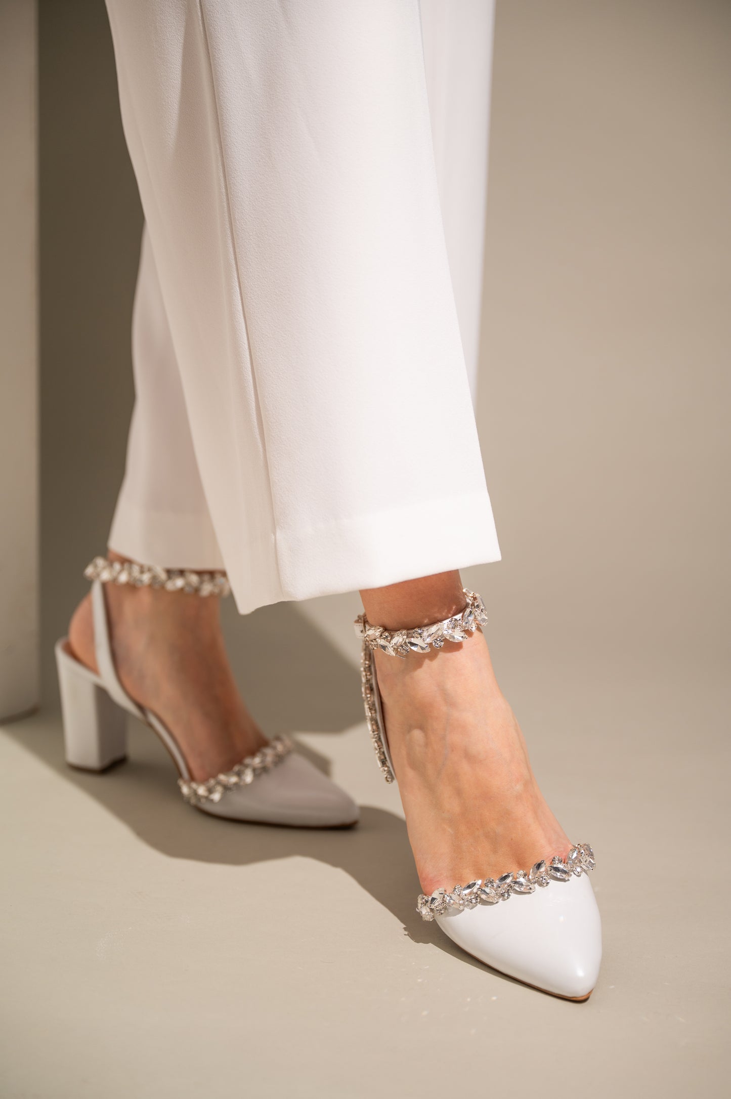 White Leather Wedding Shoes, Dazzling Promise - PinkyPromiseAccs