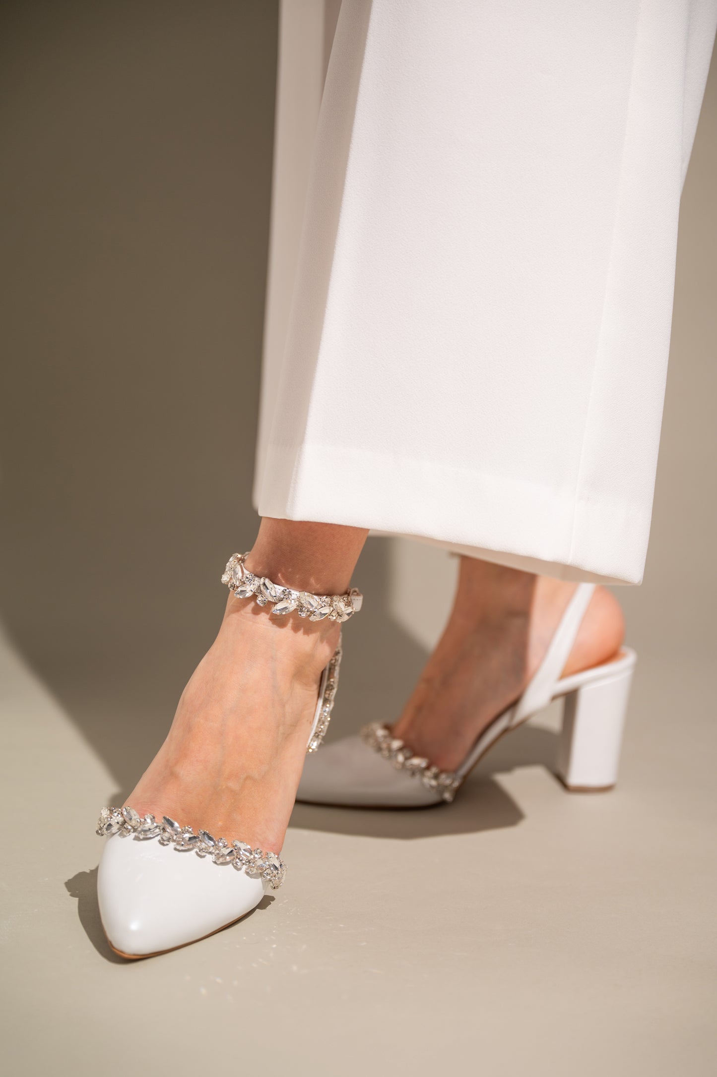 White Leather Wedding Shoes, Dazzling Promise - PinkyPromiseAccs