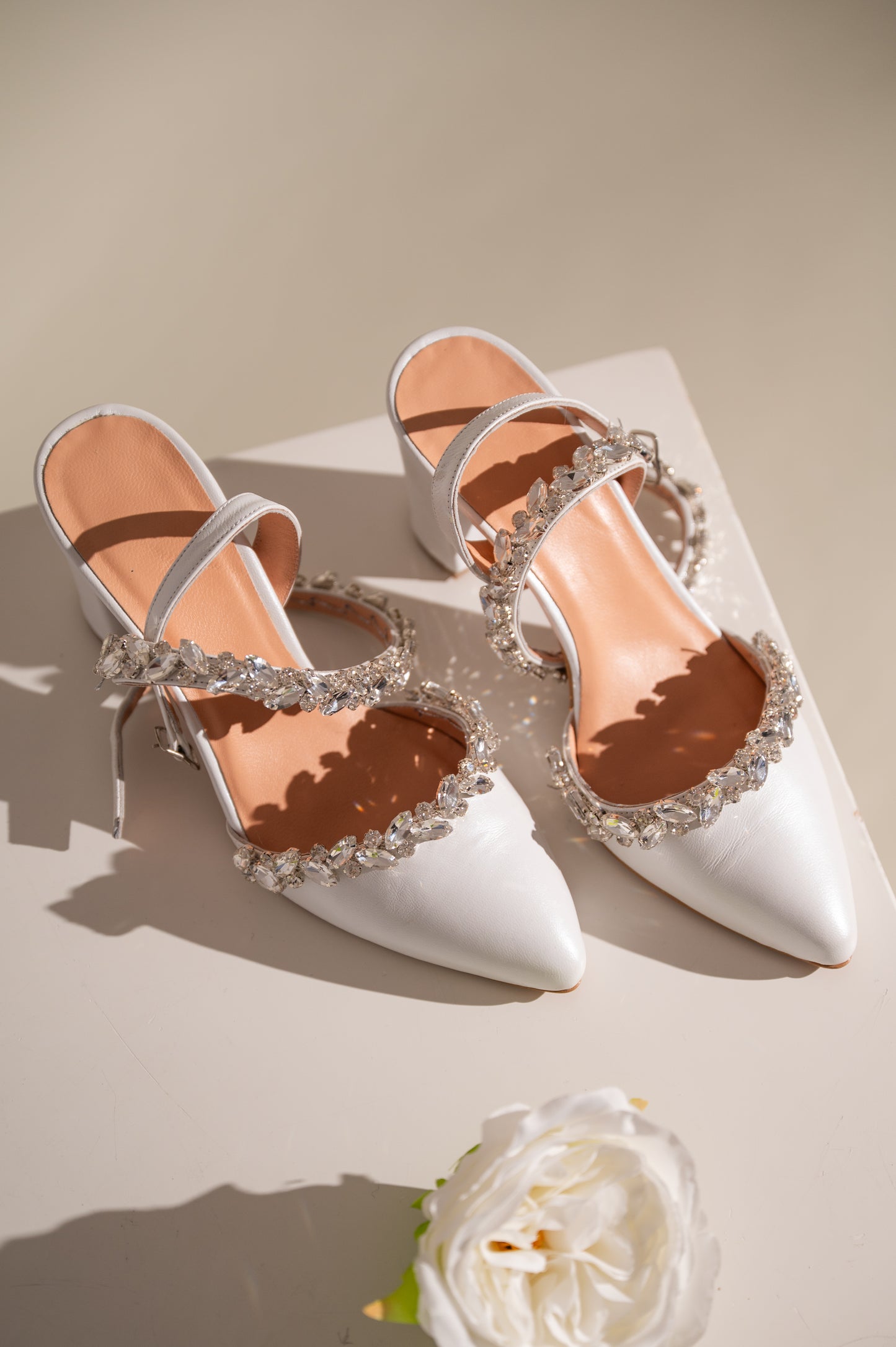 White Leather Wedding Shoes, Dazzling Promise - PinkyPromiseAccs