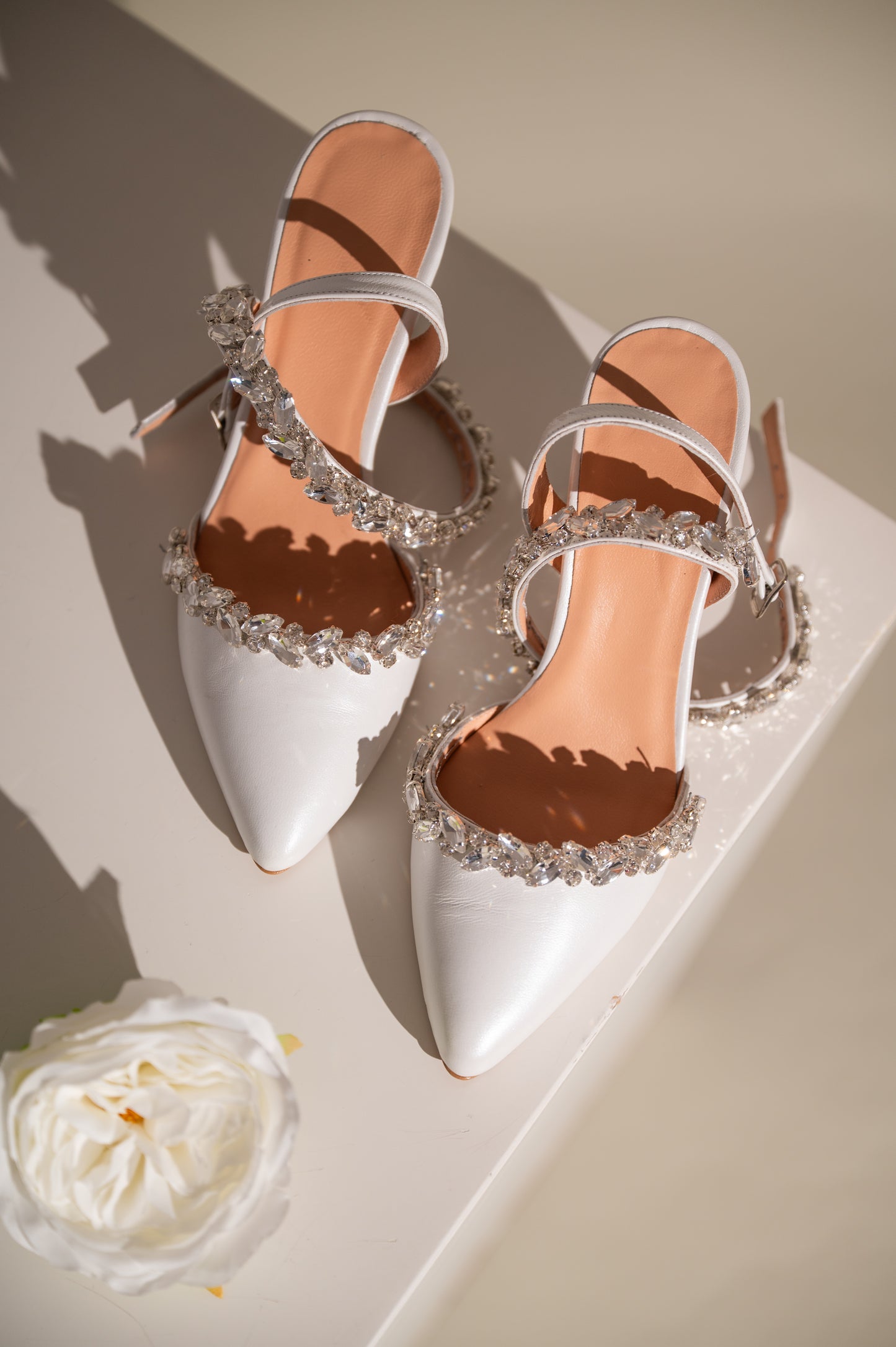 White Leather Wedding Shoes, Dazzling Promise - PinkyPromiseAccs