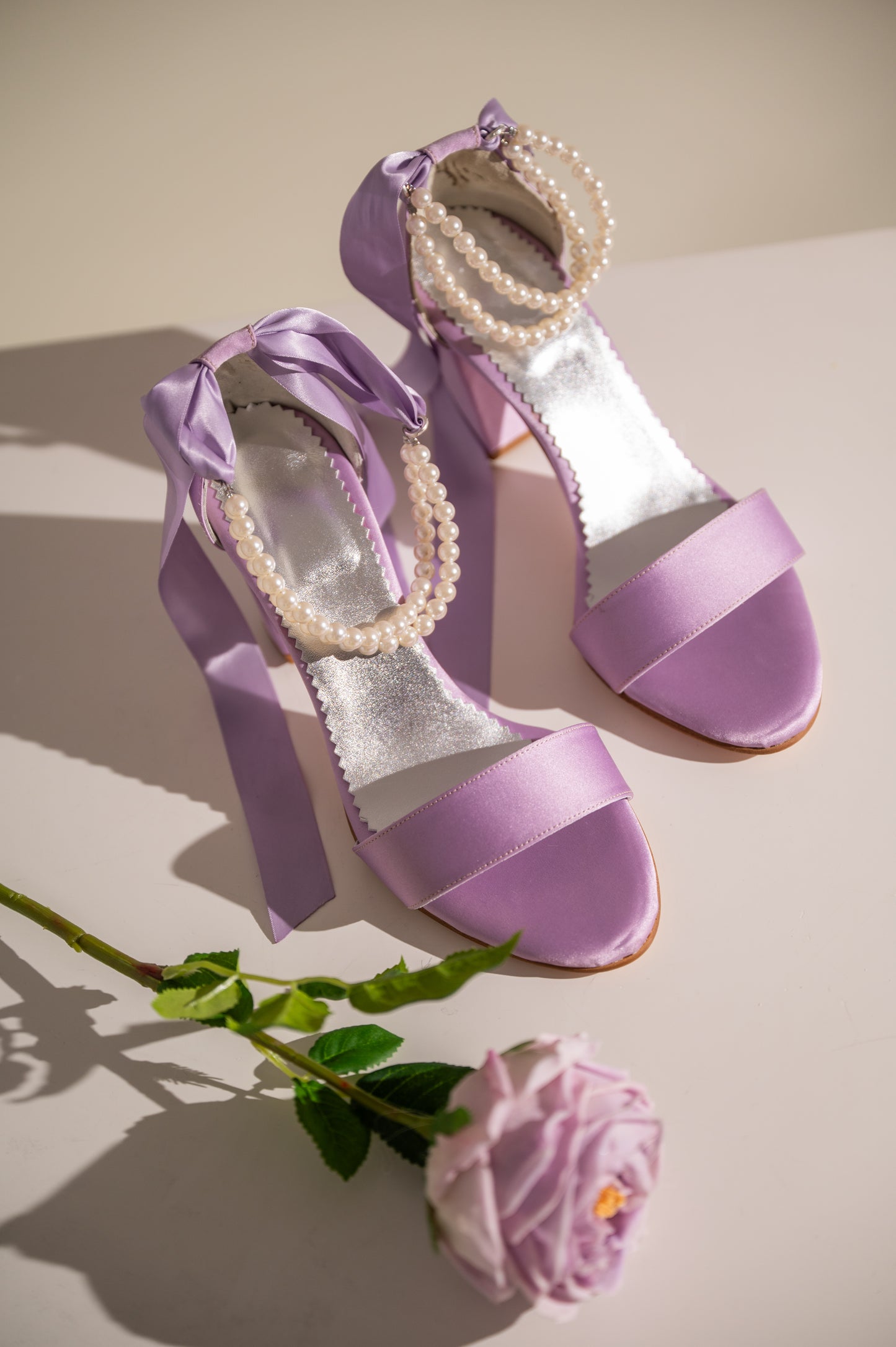 Lilac Satin Wedding Shoes, Pearls in Satin - PinkyPromiseAccs