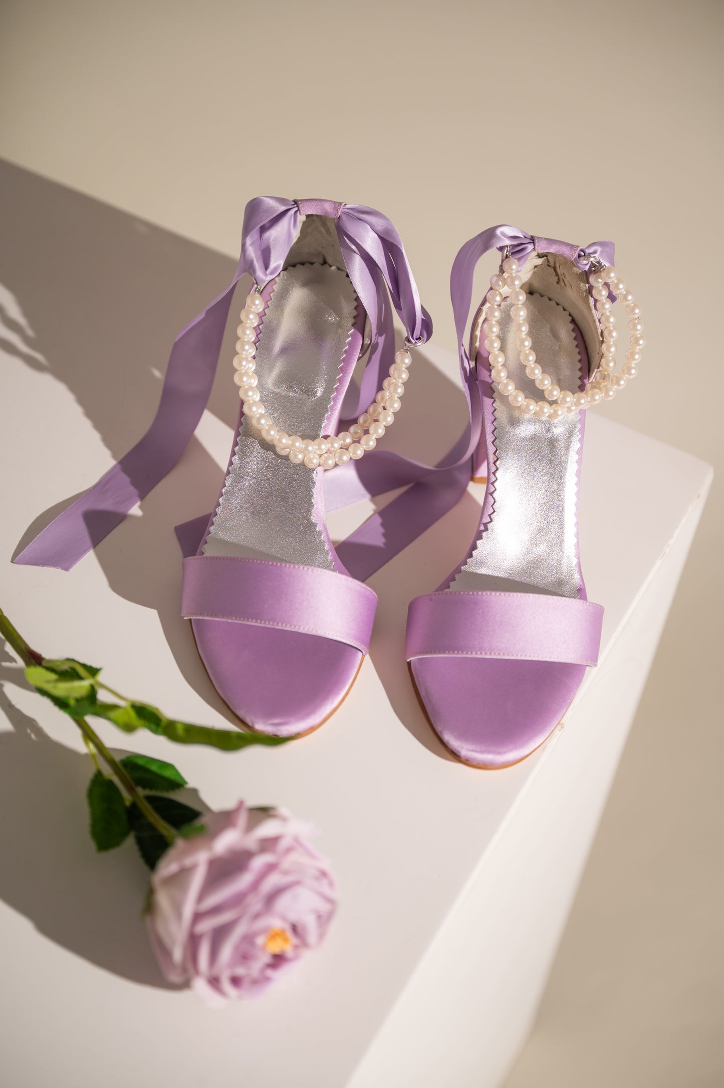 Lilac Satin Wedding Shoes, Pearls in Satin - PinkyPromiseAccs