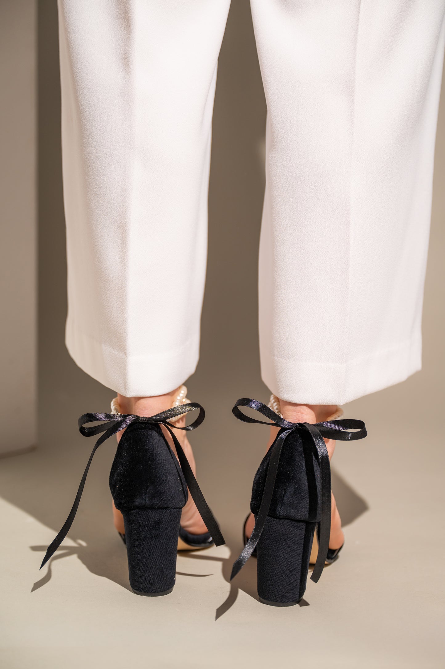 Black Velvet Wedding Shoes, Pearls in Velvet - PinkyPromiseAccs