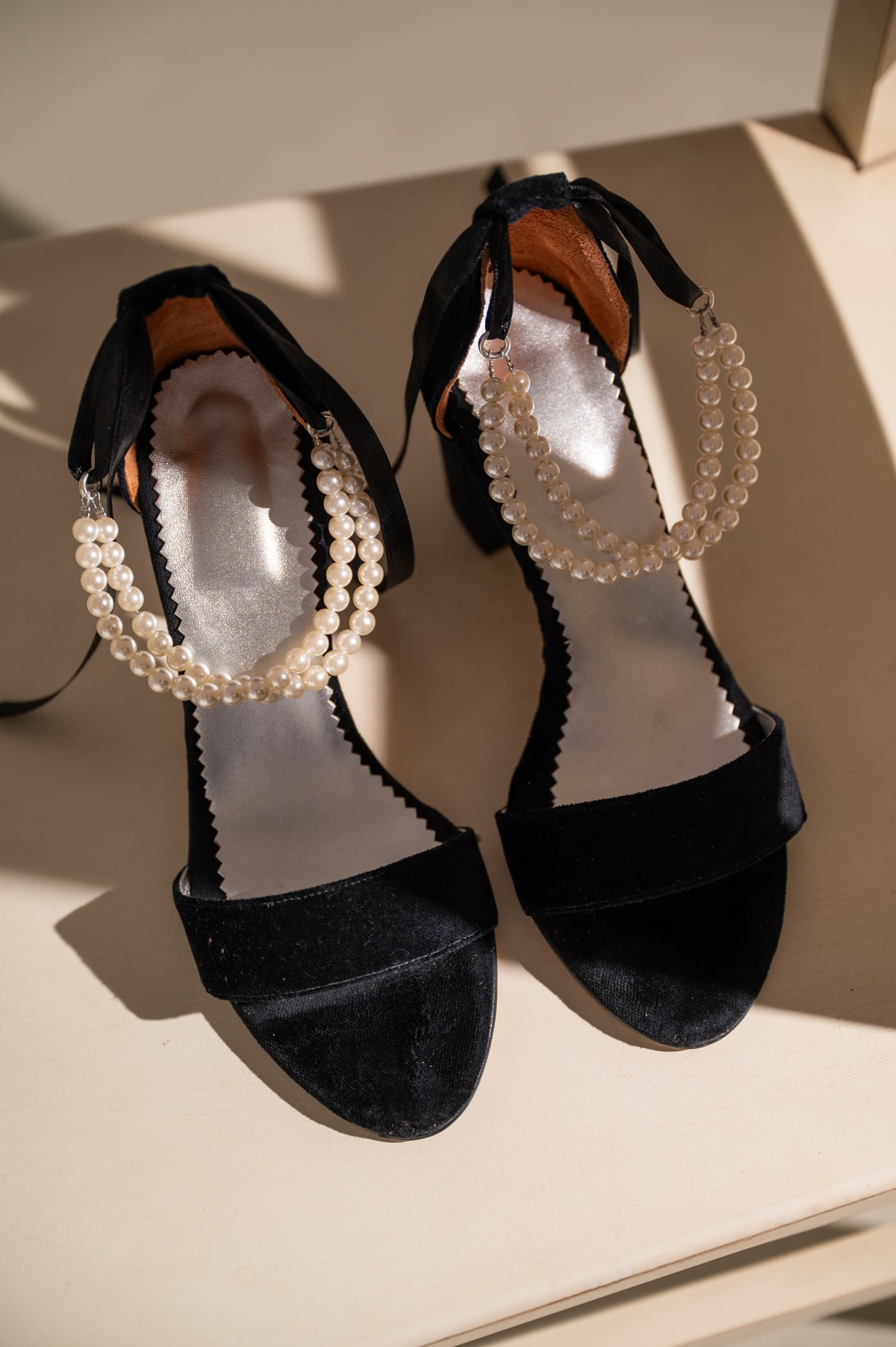 Black Velvet Wedding Shoes, Pearls in Velvet - PinkyPromiseAccs