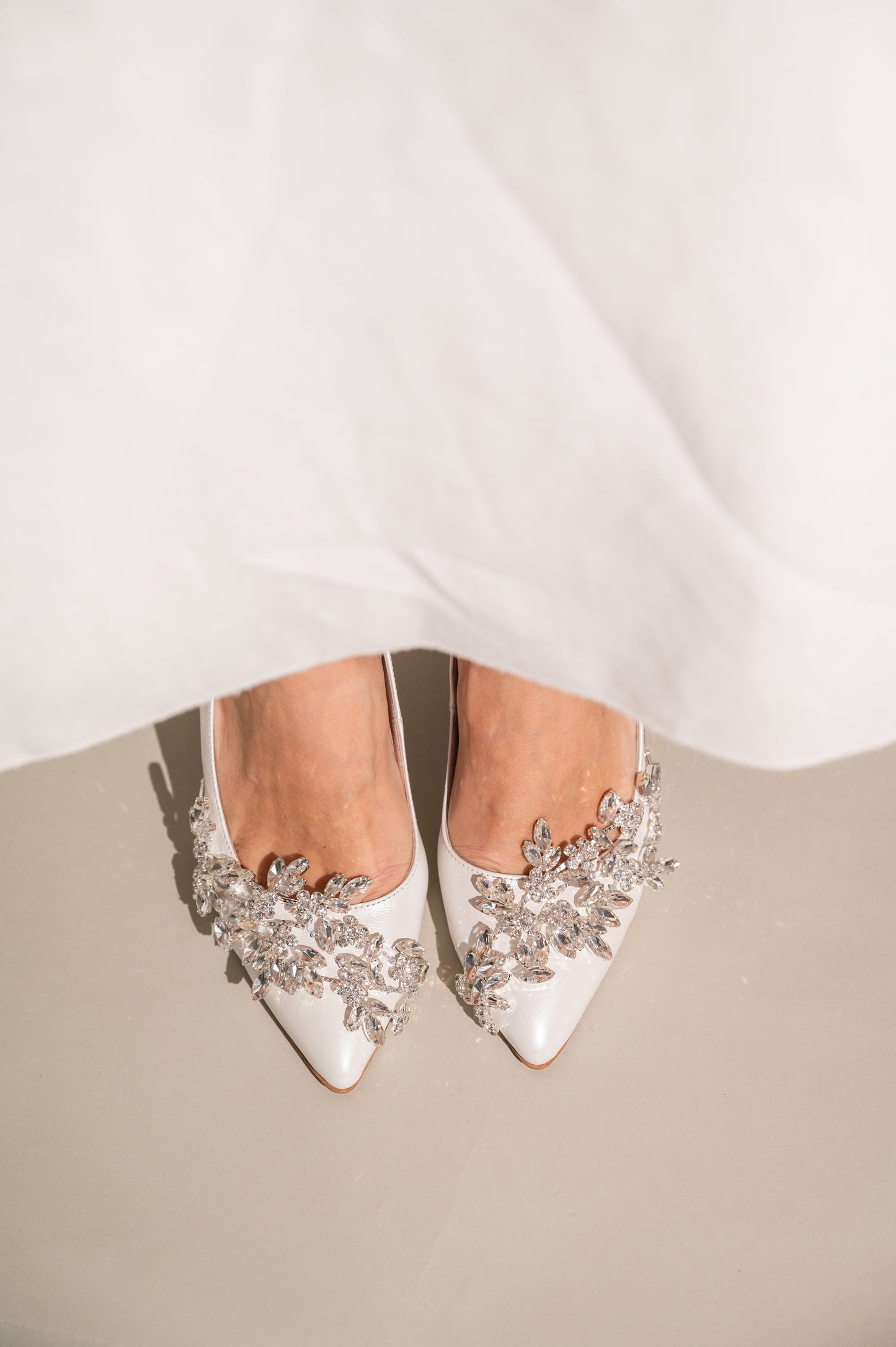 white bridal heels