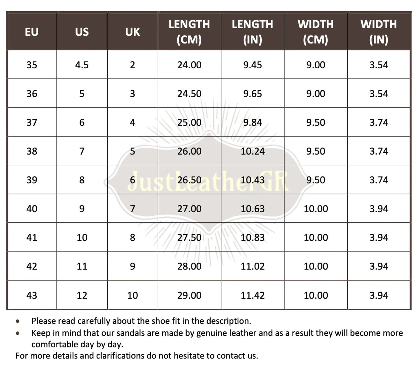 Size Chart (EU, US, UK & Foot Length) - PinkyPromiseAccs