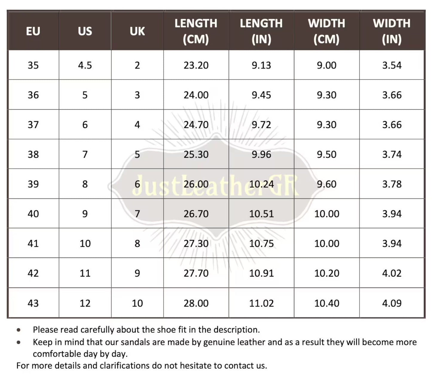 Size Chart (EU, US, UK & Foot Length) - PinkyPromiseAccs