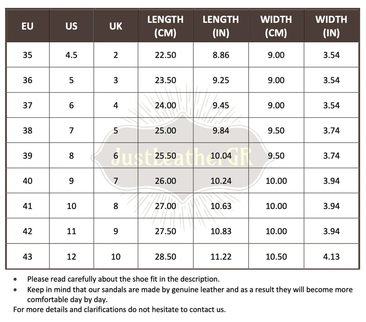 Size Chart (EU, US, UK & Foot Length) - PinkyPromiseAccs