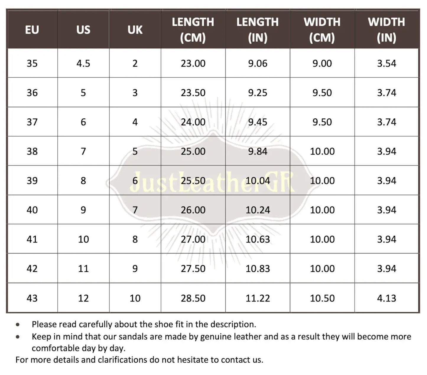 Size Chart (EU, US, UK & Foot Length) - PinkyPromiseAccs