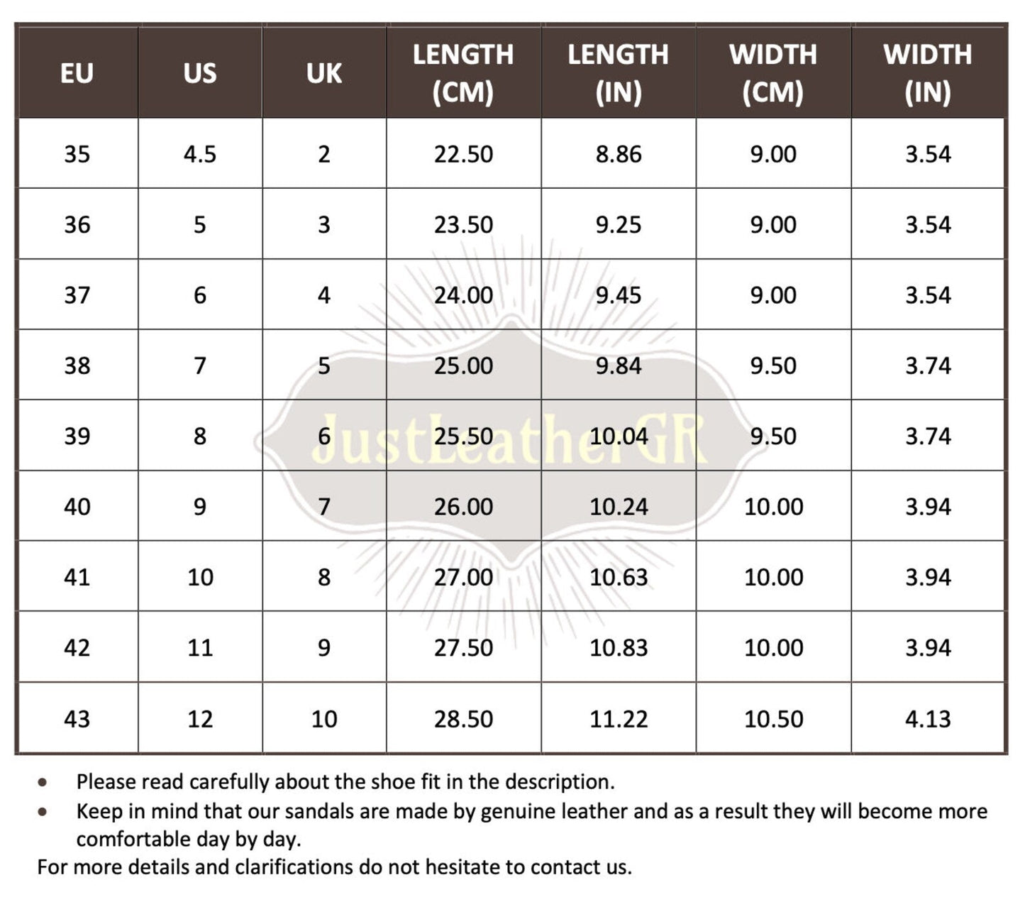 Size Chart (EU, US, UK & Foot Length) - PinkyPromiseAccs