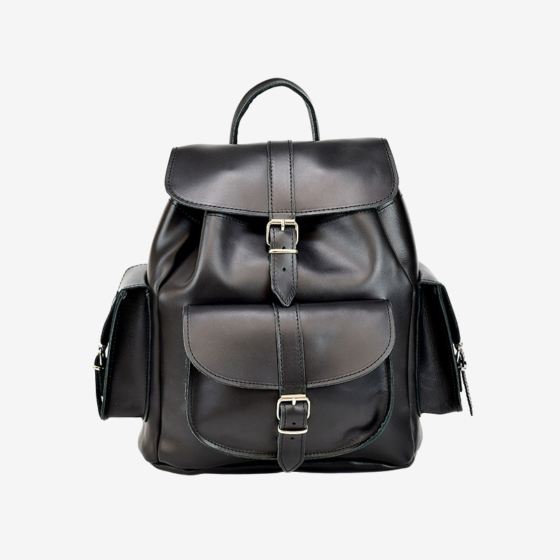 black leather backpack for women
