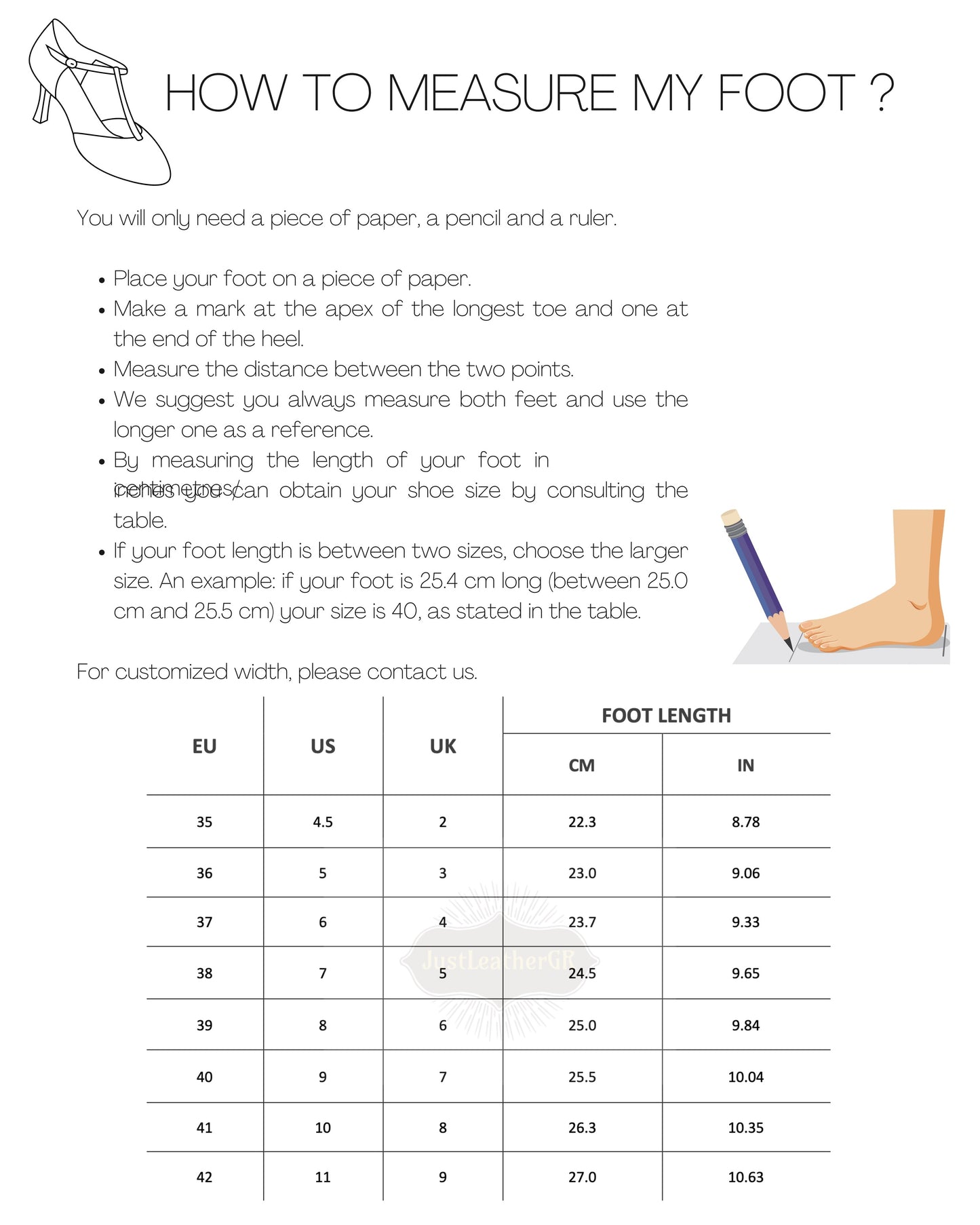 Size Chart (EU, US, UK & Foot Length) - PinkyPromiseAccs