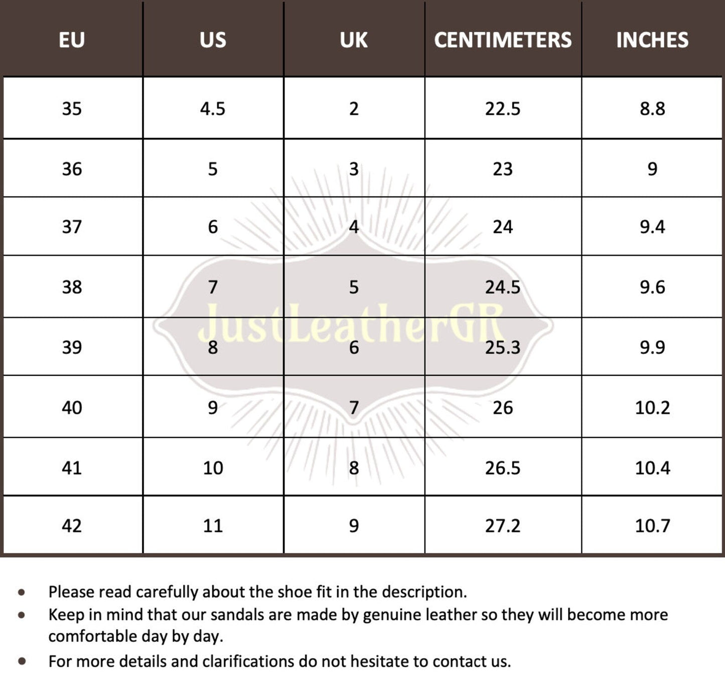 Size Chart (EU, US, UK & Foot Length) - PinkyPromiseAccs