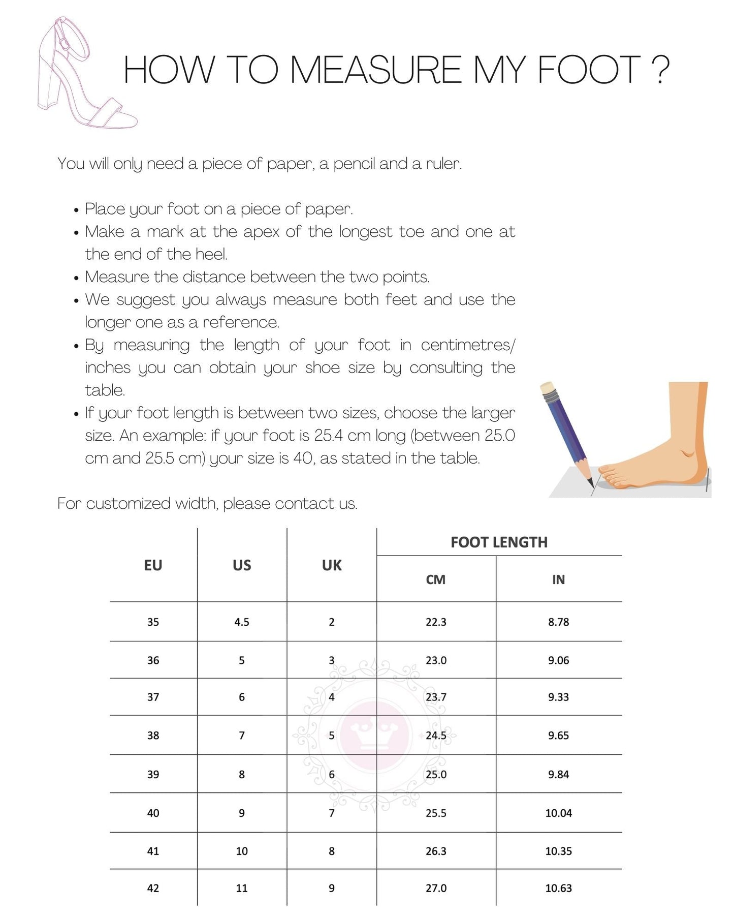Size Chart (EU, US, UK & Foot Length) - PinkyPromiseAccs