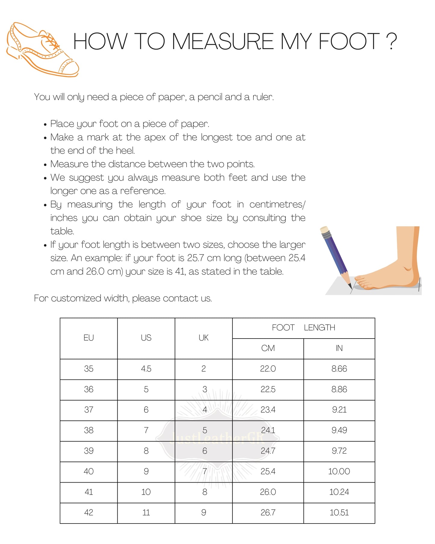 Size Chart (EU, US, UK & Foot Length) - PinkyPromiseAccs