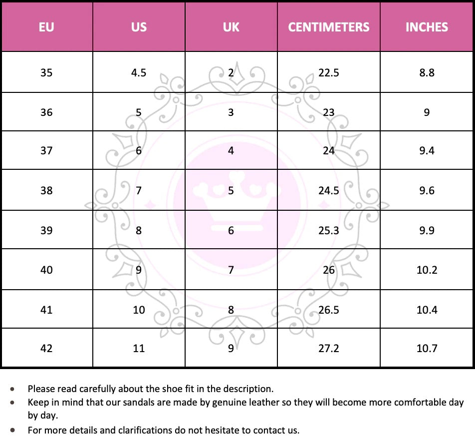 Size Chart (EU, US, UK & Foot Length) - PinkyPromiseAccs