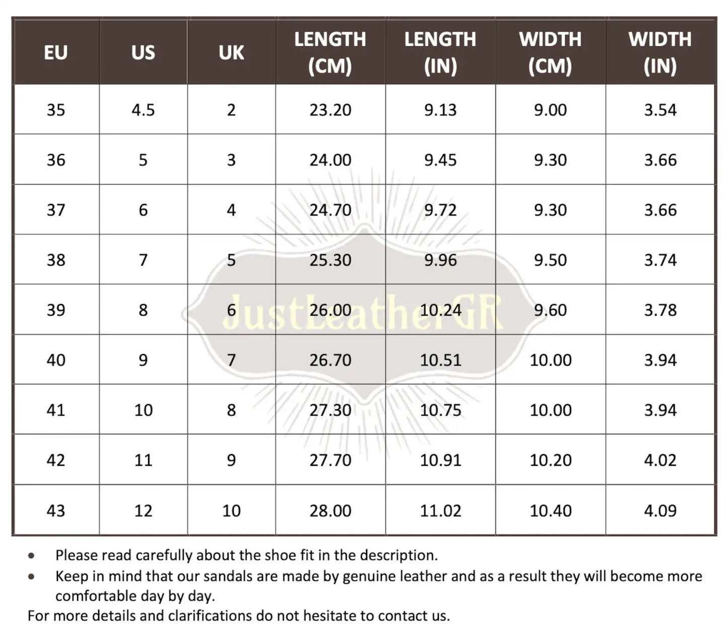 Size Chart (EU, US, UK & Foot Length) - PinkyPromiseAccs
