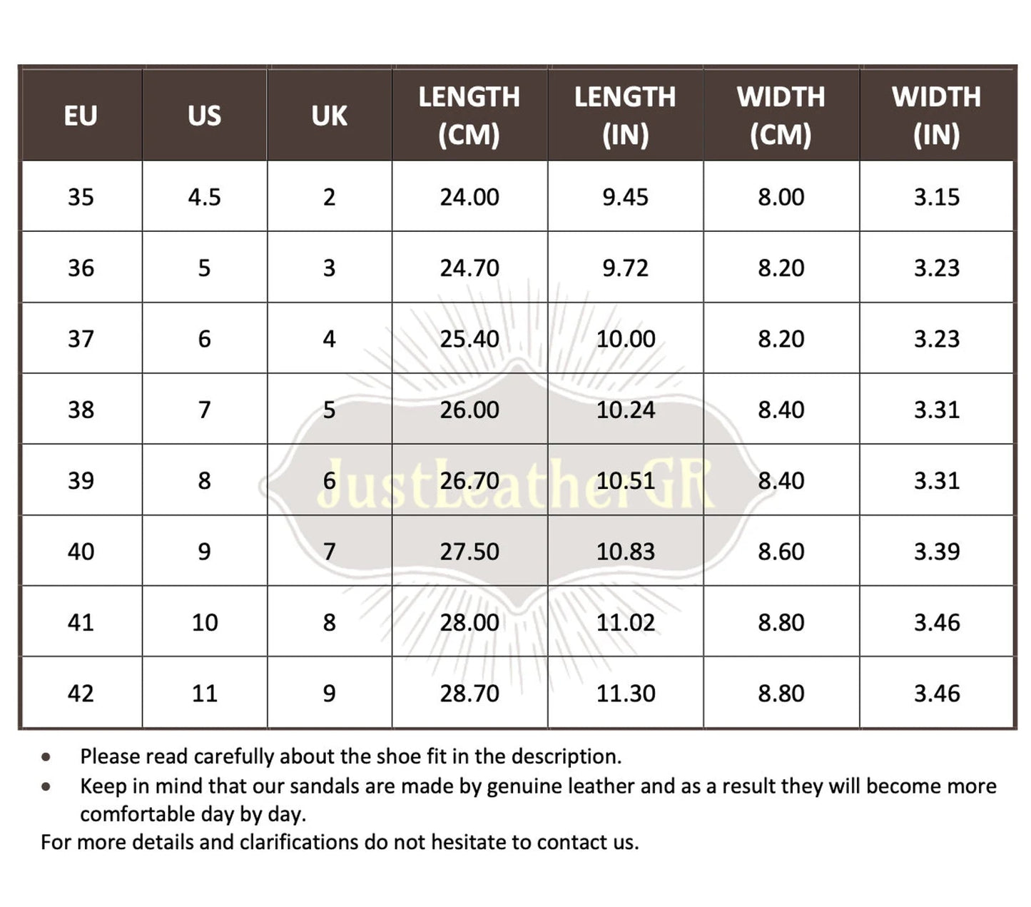 Size Chart (EU, US, UK & Foot Length) - PinkyPromiseAccs